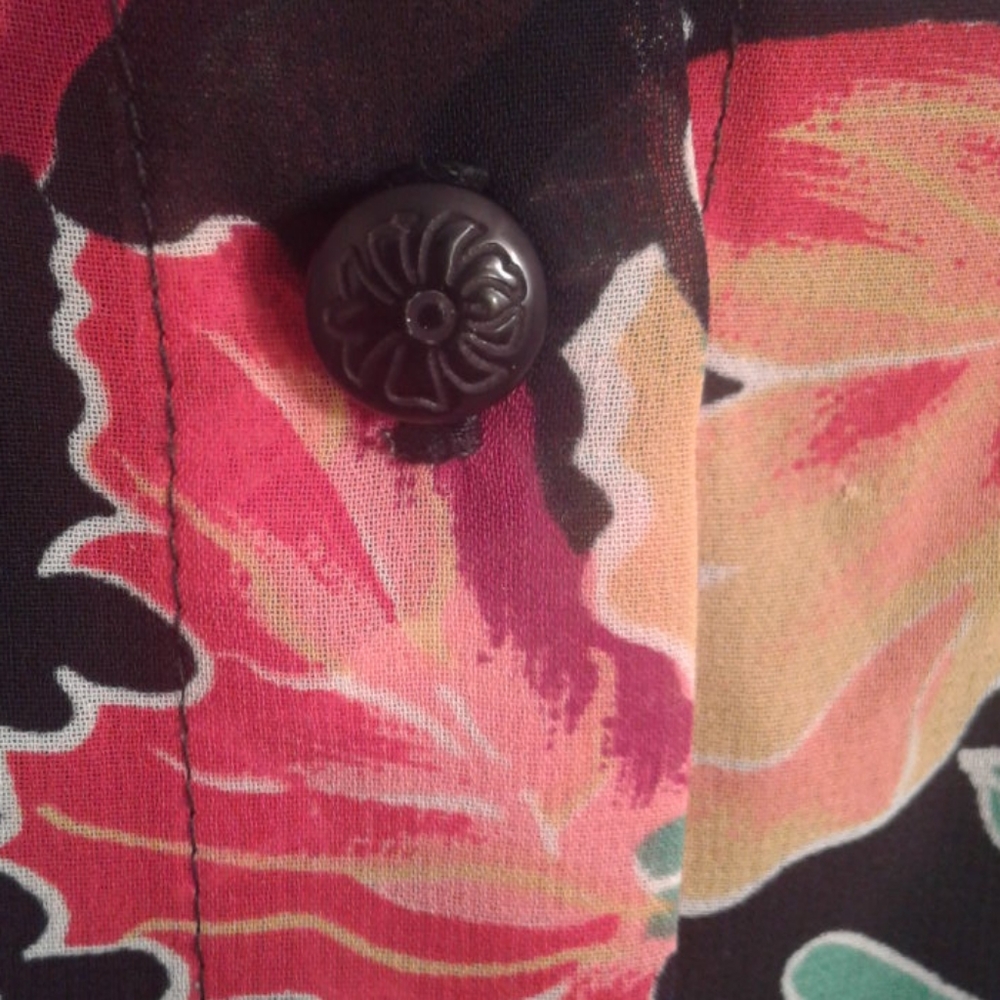 Natori II Small S Tunic Shirt Oversized Vintage Floral Leaves Yellow Orange Red - Picture 5 of 12